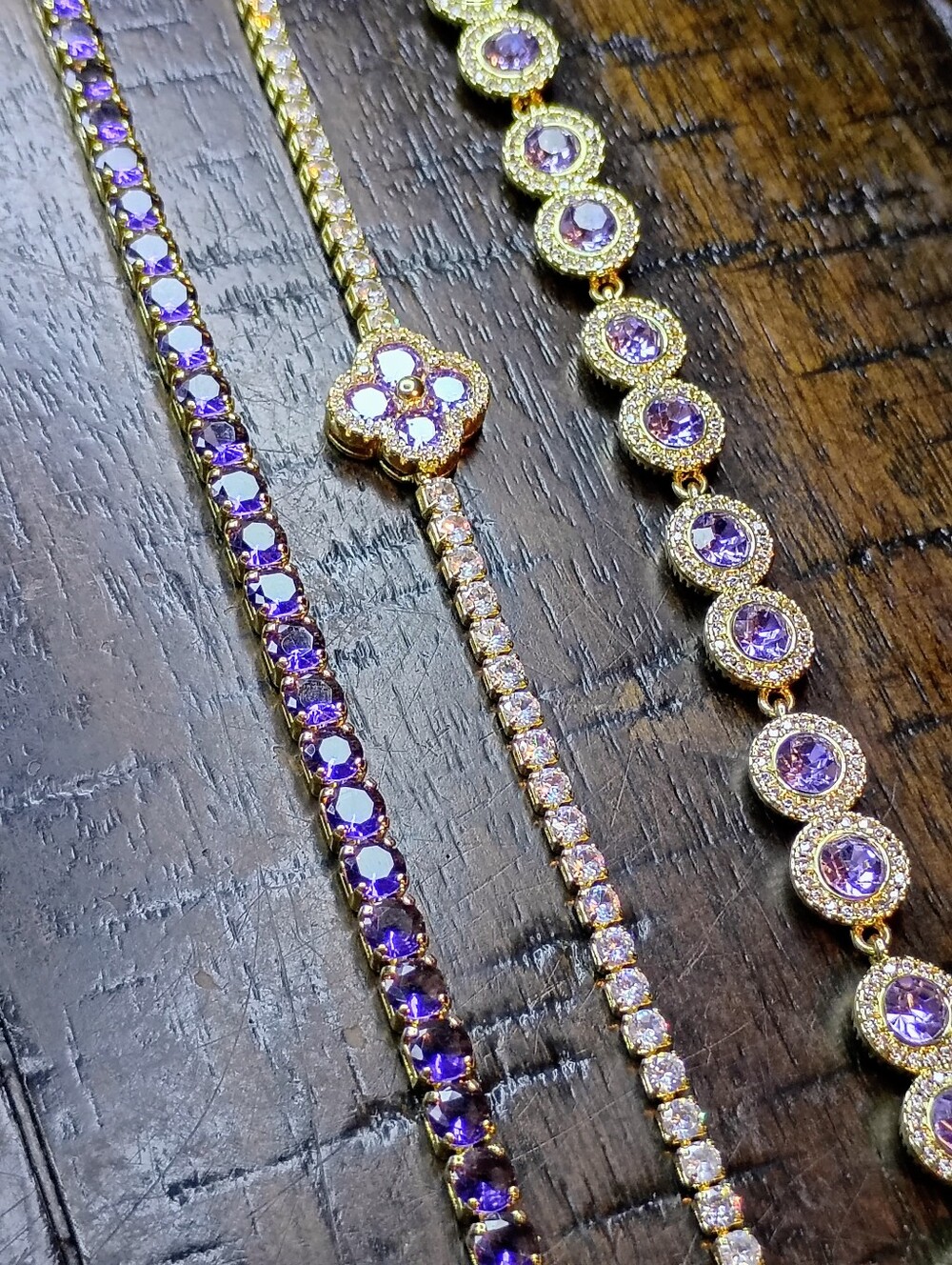 New Gold Plated Purple CZ Tennis Bracelet Set